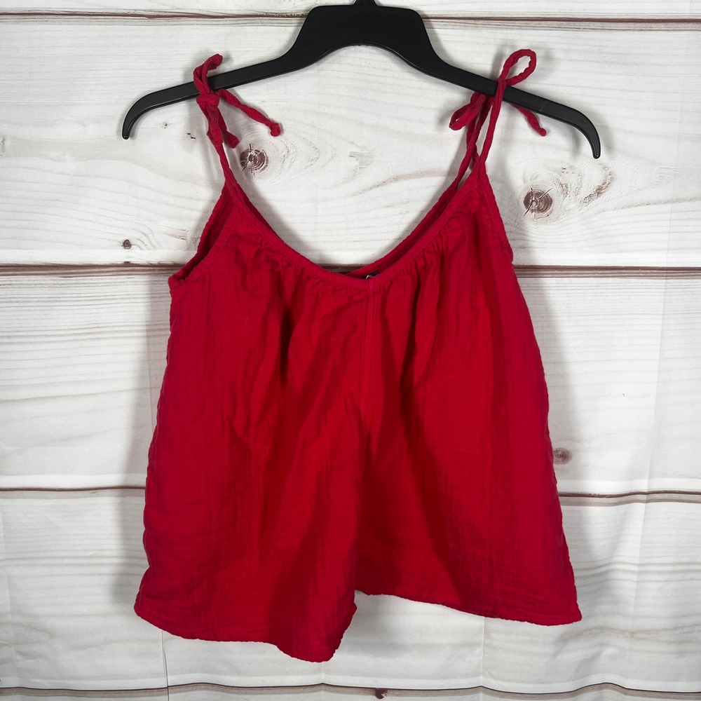 Old Navy Gauze Cami Women Small Pink Solid Tie Strap V-Neck Cotton Tank Top